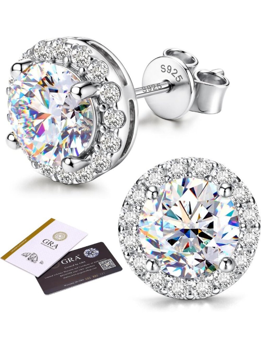 Sparkling Moissanite Halo Stud Earrings in 925 Sterling Silver, 0.2-8CTW